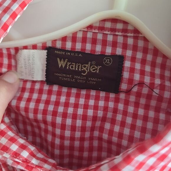 Wrangler Men's VTG Long Sleeve Western Pearl Snap Shirt Red & White Plaid L - Picture 6 of 9